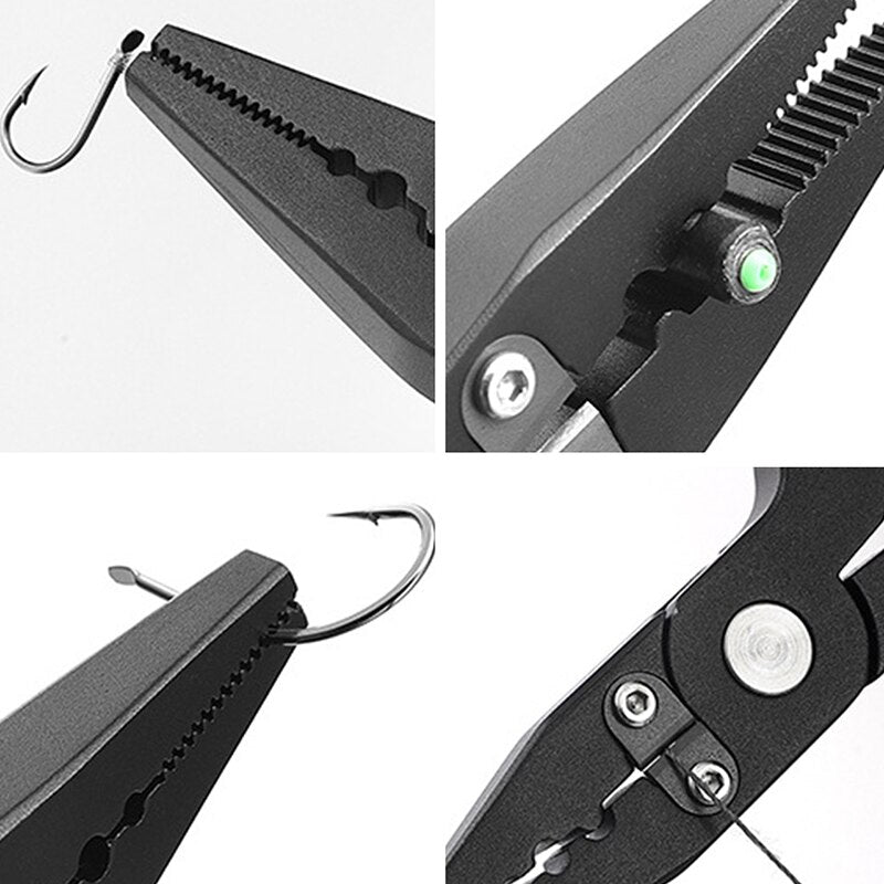Fishing Tongs, Ultra Light Aluminum Fishing Gear Tongs with Tungsten Steel Braided Cutter, Sheath and Lanyard, Hook Remover, Sal