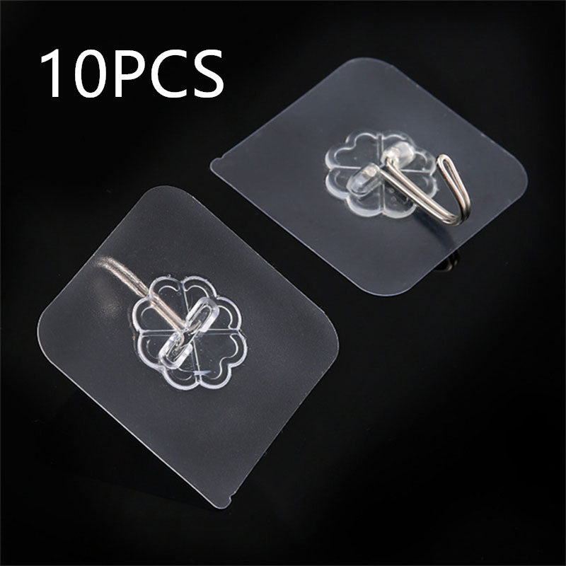 10 Piece Transparent Stainless Steel Strong Self Adhesive Storage Hooks
