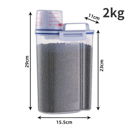2Liter Food Pail Plastic Storage Tank with Measuring Cup Container Moisture Proof Sealed Jar Pet Supplies Accessories