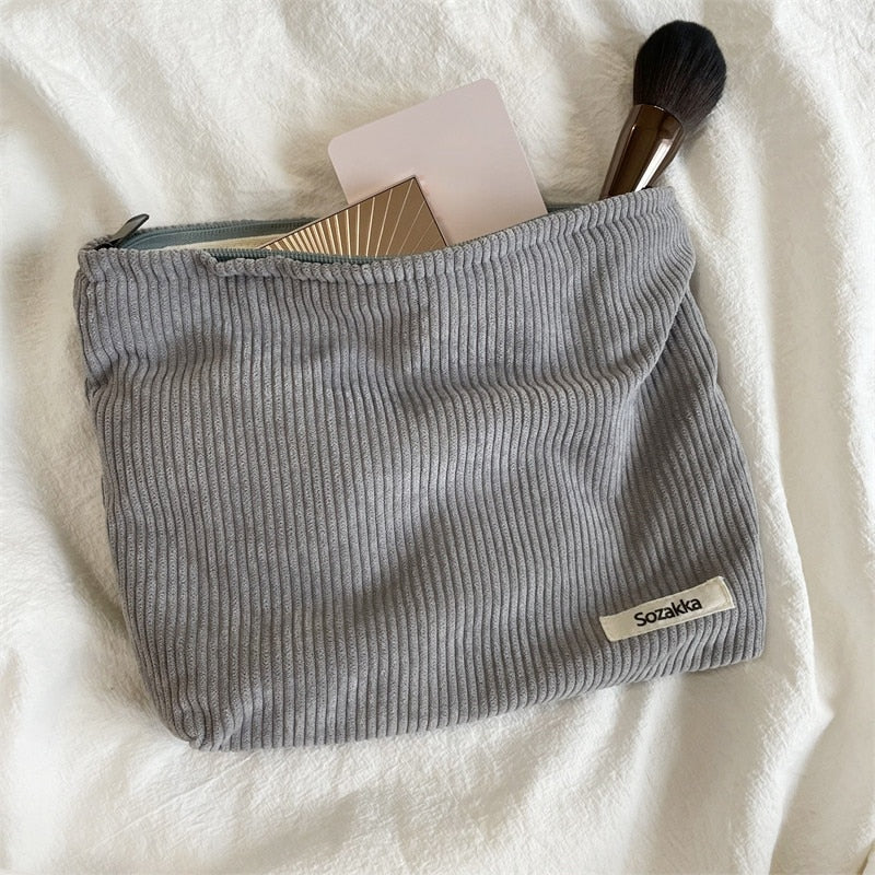 Corduroy Travel Cosmetic Bag Portable Makeup Storage Bag Large Capacity