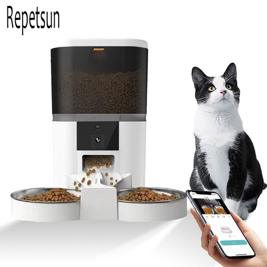 With HD Camera Outomatic Pet Feeder Cat And Dog Food Automatic Dispenser Suitable For Two Pet Cats And Dogs Feeding Remote Feed